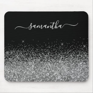 Black and Silver Glitter Elegant Name Mouse Pad