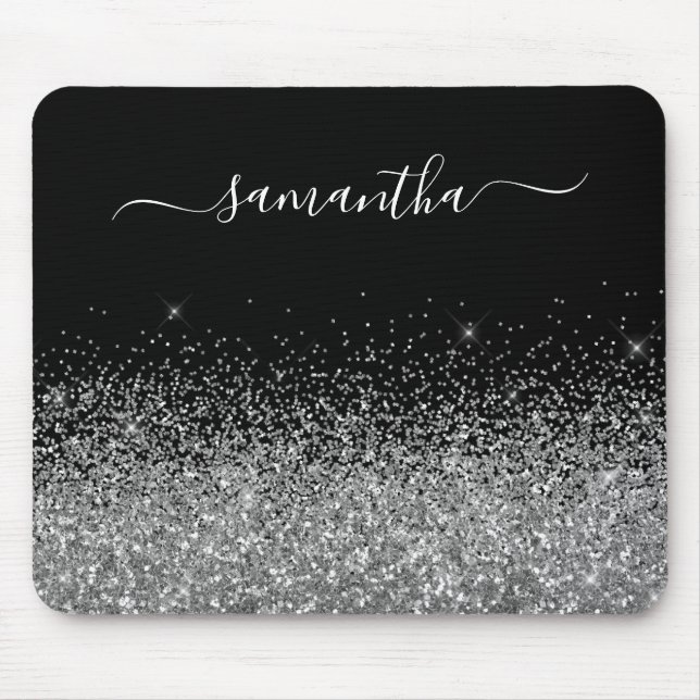 Black and Silver Glitter Elegant Name Mouse Pad (Front)