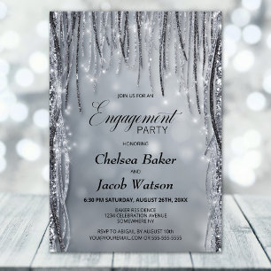 Black and Silver Glitter Engagement Party Invitation