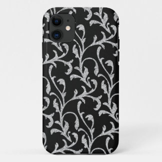 Black and Silver Glitter Floral iPhone Case