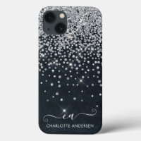 Black and Silver Glitter Jewelled Monogram Name