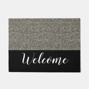 Black And Silver Glitter Look Welcome Doormat