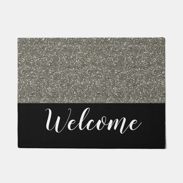 Black And Silver Glitter Look Welcome Doormat (Front)