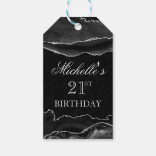 Black and Silver Glitter Marble Agate Birthday Gift Tags