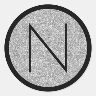 Black and Silver Glitter Monogram Classic Round Sticker
