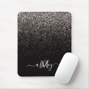 Black and Silver Glitter Mouse Pad