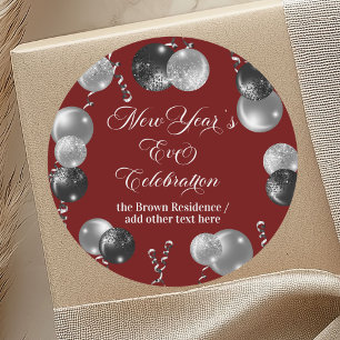Black and Silver Glitter New Year's Eve Party  Classic Round Sticker