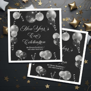 Black and Silver Glitter New Year's Eve Party  Napkin