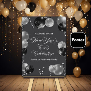 Black and Silver Glitter New Year's Eve Party  Poster