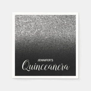 Black and Silver Glitter Ombre Quinceanera Napkin
