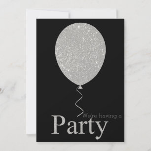 Black and Silver Glitter Party Balloon Invitation