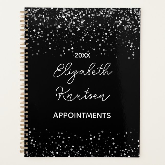 black and Silver Glitter Personalised 2024  Planner (Front)