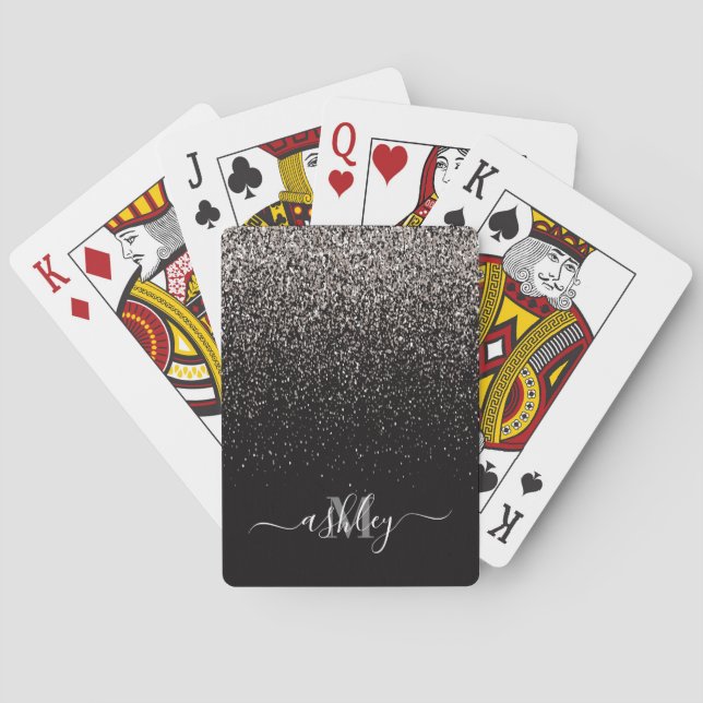 Black and Silver Glitter Playing Cards (Back)