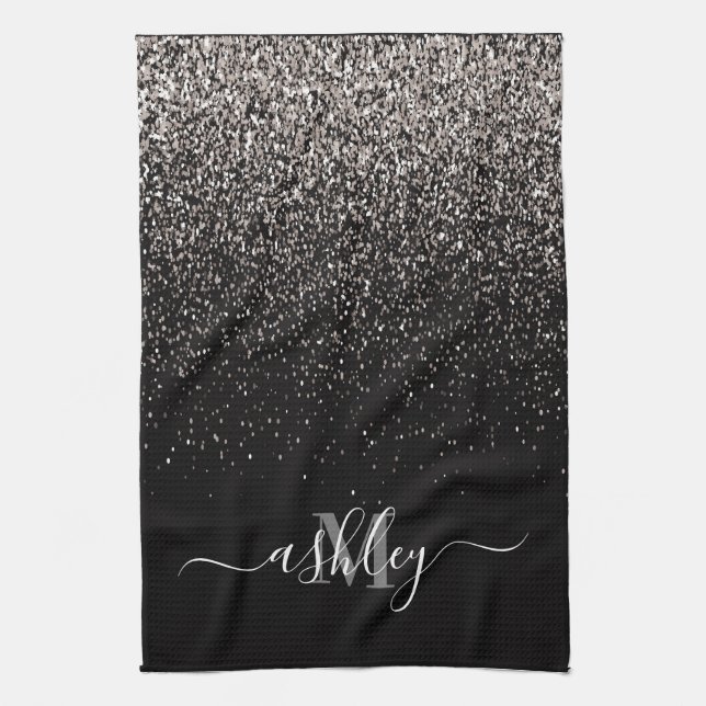 Black and Silver Glitter Tea Towel (Vertical)
