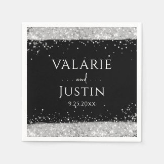 Black and Silver Glitter Wedding Napkin