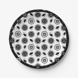 Black and Silver Graduation Cap Pattern Paper Plate