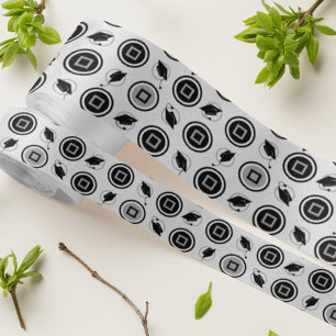 Black and Silver Graduation Cap Pattern Satin Ribbon