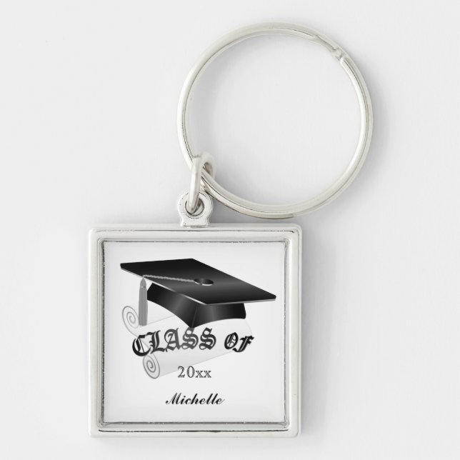 Black and Silver Graduation Keychain (Front)