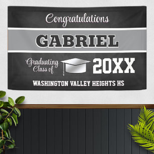 Black and Silver Graduation Party Banner