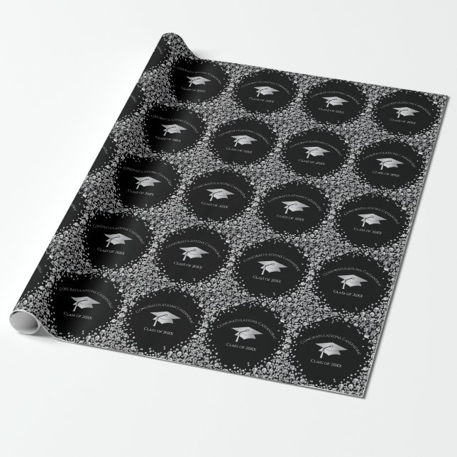 Black and Silver Graduation Wrapping Paper (Unrolled)