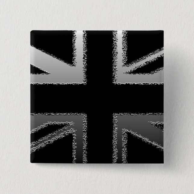 Black and Silver Gray Union Jack Flag 15 Cm Square Badge (Front)