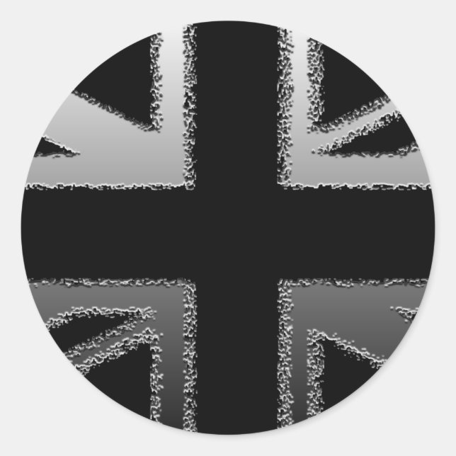 Black and Silver Gray Union Jack Flag Classic Round Sticker (Front)