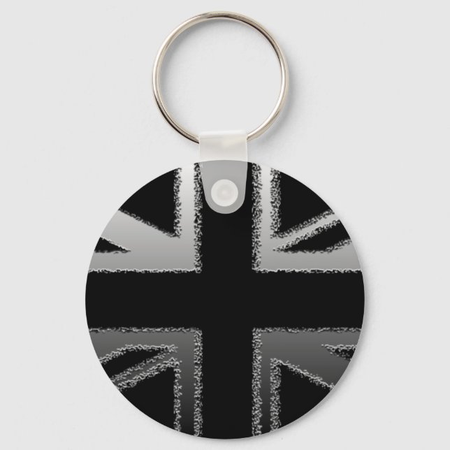 Black and Silver Gray Union jack Flag Key Ring (Front)