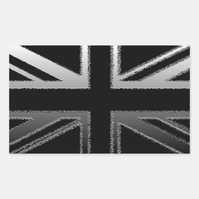 Black and Silver Gray Union jack Flag Rectangular Sticker (Front)