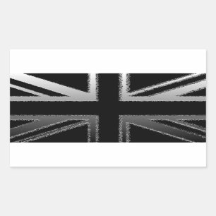 Black and Silver Gray Union jack Flag Rectangular Sticker