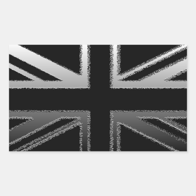 Black and Silver Gray Union Jack Flag Rectangular Sticker (Front)