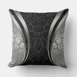 Black And Silver Grey Floral Damasks Cushion