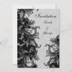 black and Silver Grey Flourish Wedding Invitation