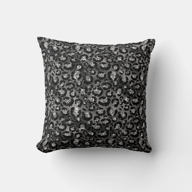 Black and Silver Grey Leopard Print Cushion (Front)