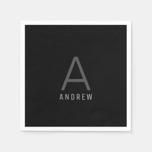 Black and Silver Grey Personalised Monogram Name Napkin