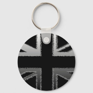 Black and Silver Grey Union jack Flag Key Ring