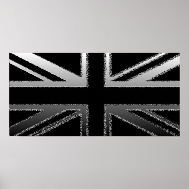 Black and Silver Grey Union Jack Flag Poster (Front)