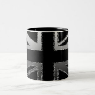 Black and Silver Grey Union jack Flag Two-Tone Coffee Mug