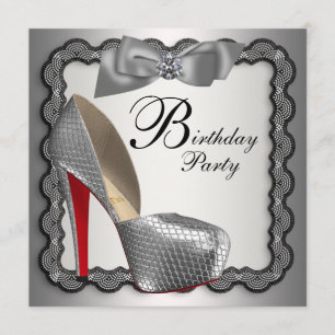 Black and Silver High Heel Shoe Birthday Party Invitation