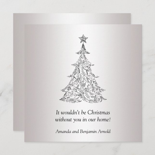 Black and Silver Holiday Tree Invitation (Front/Back)