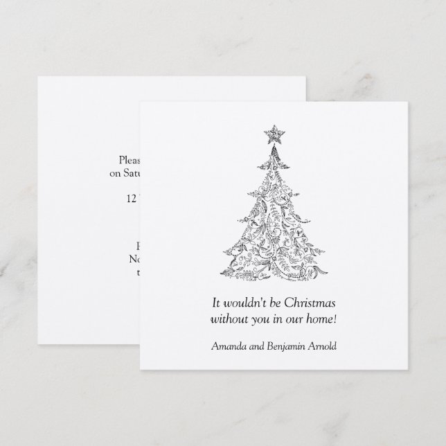 Black and Silver Holiday Tree Invitation (Front/Back)