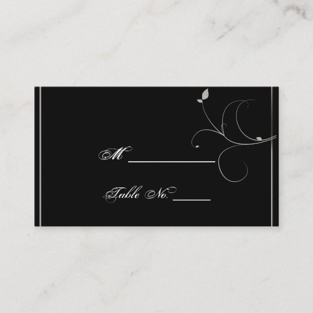 Black and Silver Leaves Fall Wedding Place Cards (Front)