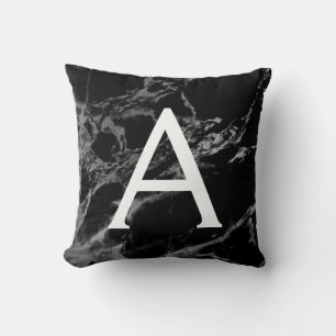 Black and Silver Marble Monogrammed Initial Cushion