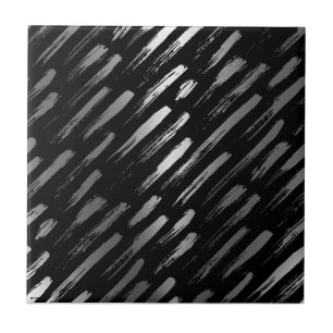 Black and Silver Metallic Abstract Ceramic Tile