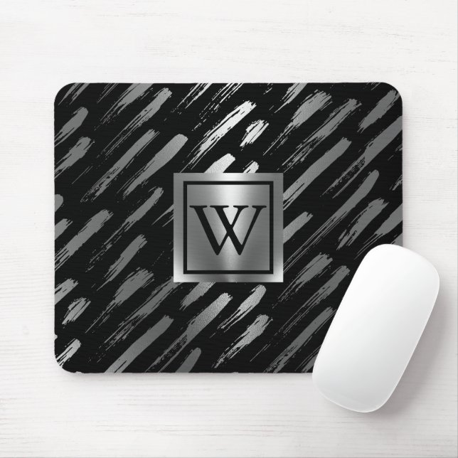 Black and Silver Metallic Abstract Mouse Pad (With Mouse)