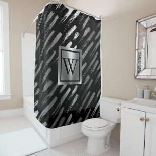 Black and Silver Metallic Abstract Shower Curtain