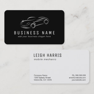 Black and Silver Metallic Sports Car Outline Auto Business Card