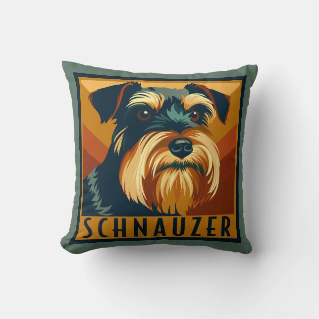 Black and Silver Miniature Schnauzer Retro Cushion (Front)