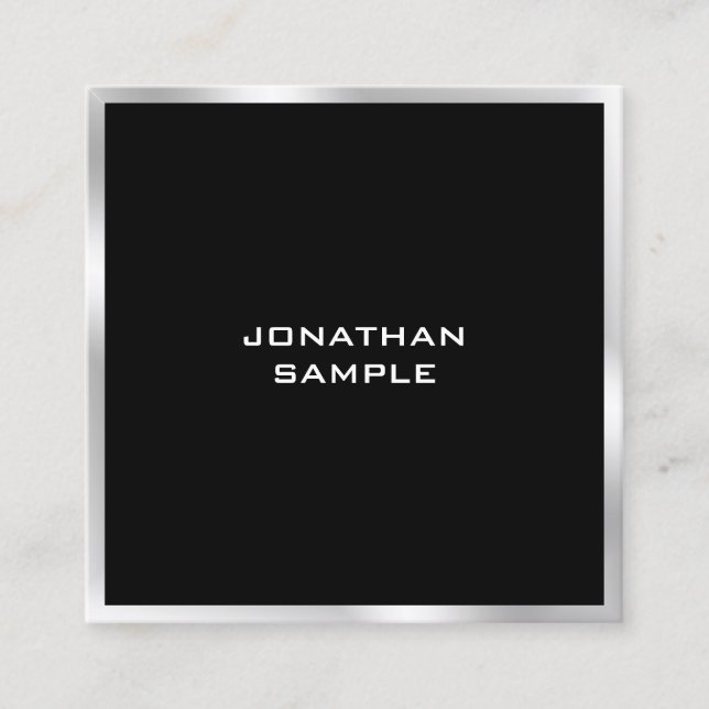 Black And Silver Modern Minimalist Professional Square Business Card (Front)