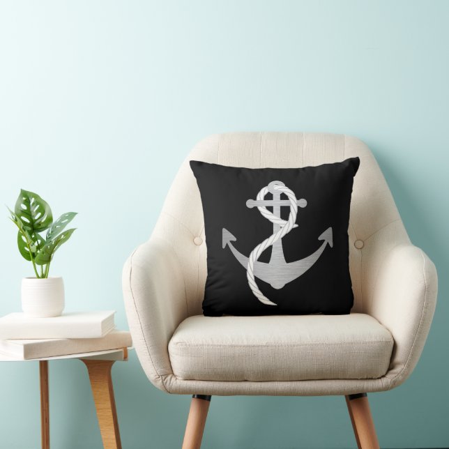 Black and Silver Modern Nautical Anchor Sailing Cushion (Chair)