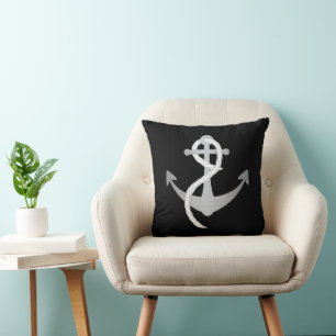 Black and Silver Modern Nautical Pillow